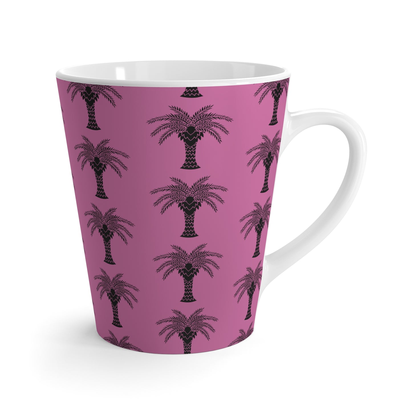 Latte White Mug - Perfect for Coffee Enthusiasts / Art Deco Stylish Palm, light pink