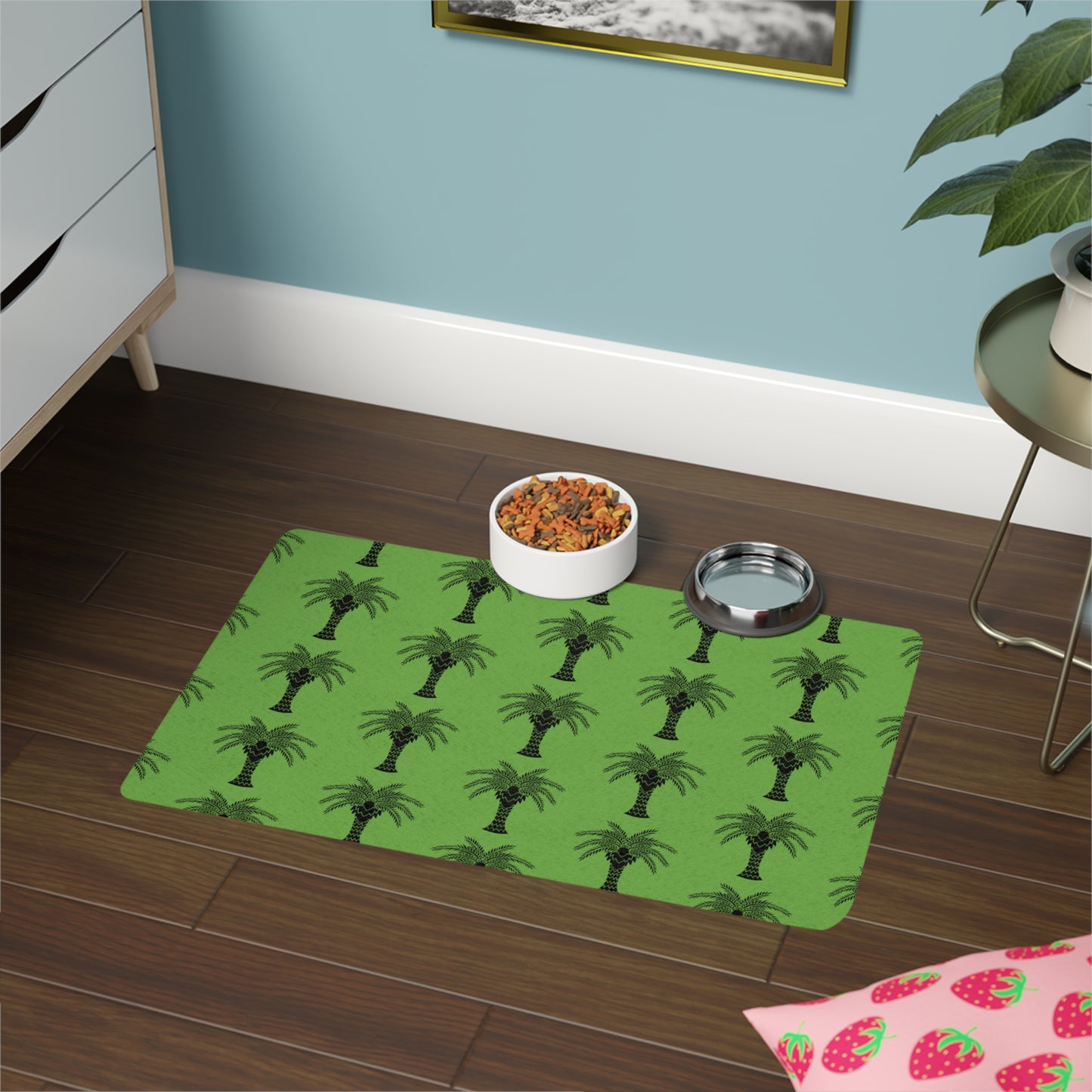 Pet Food Mat (12x18), Art Deco Palm, Green