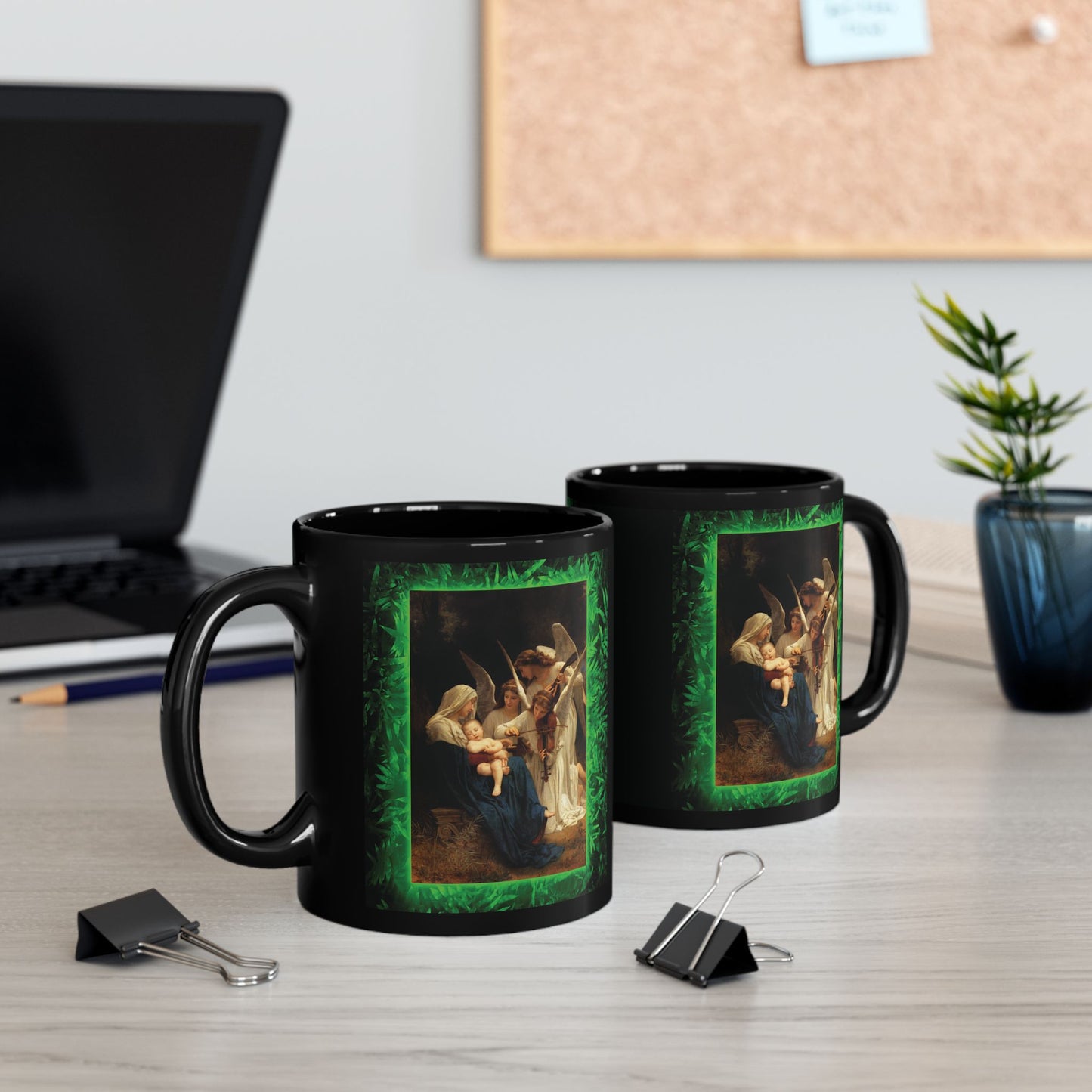 Black Coffee Mug, Religious - Tropical Glow, Song of the Angels