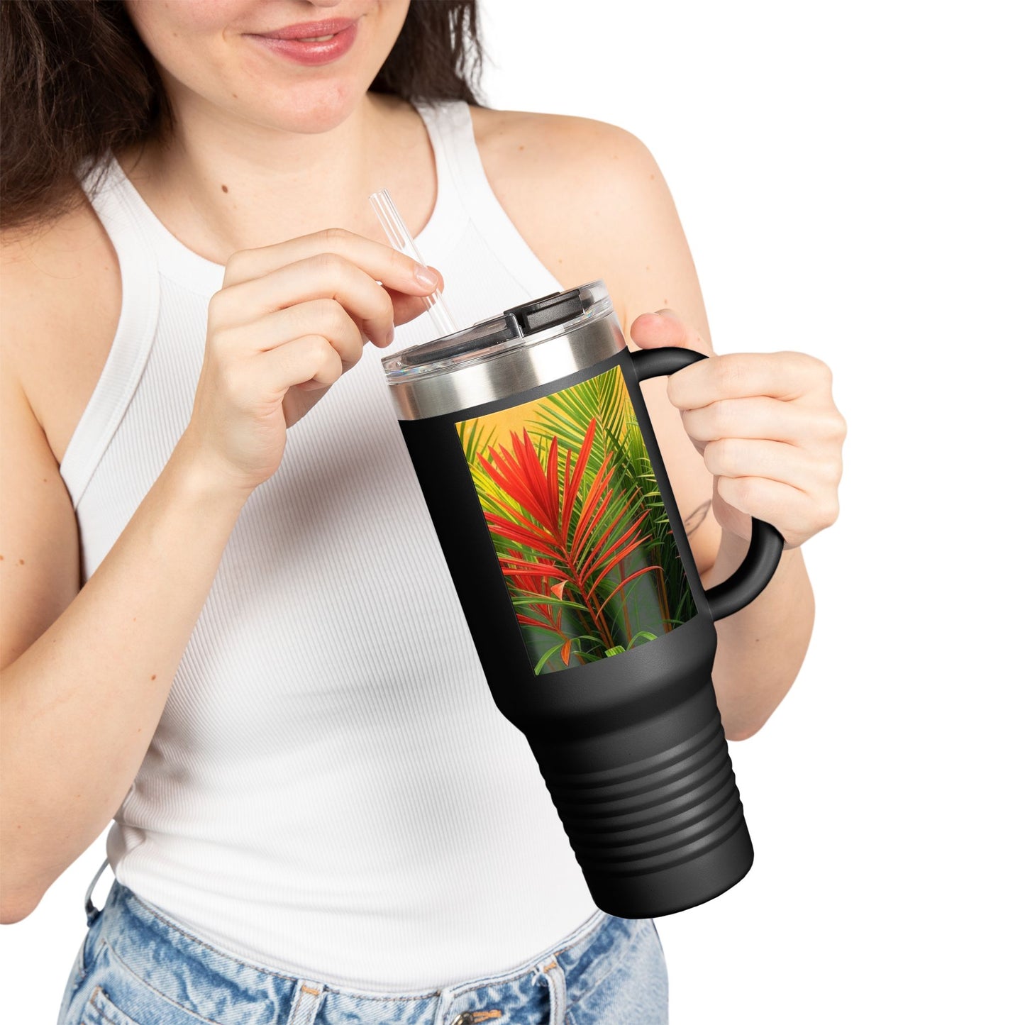 Red Flame Palms Insulated Travel Mug - 40oz - Perfect for Outdoor Adventures