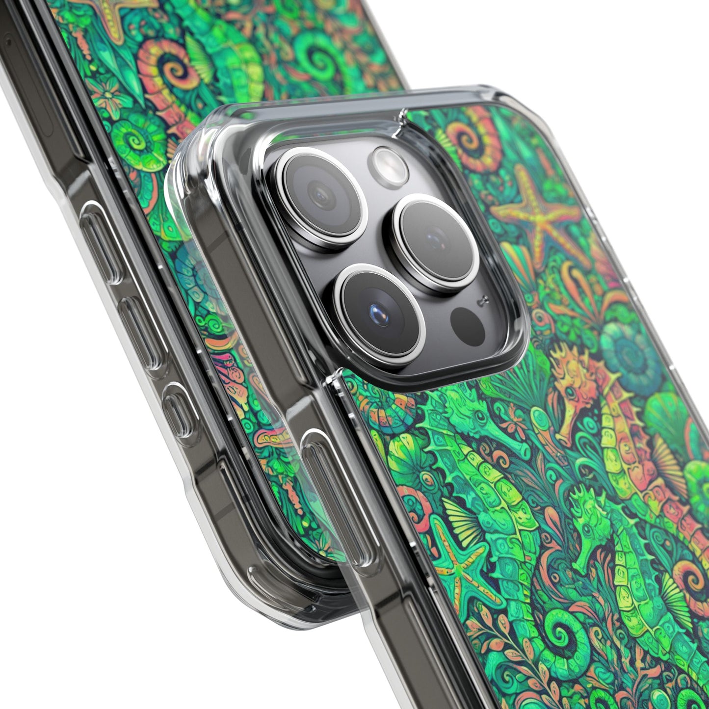 Seahorses/Hot Lime Magnetic Clear Phone Case, Many Models