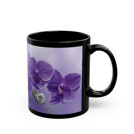 Black Coffee Mug - Purple Orchid Beauties