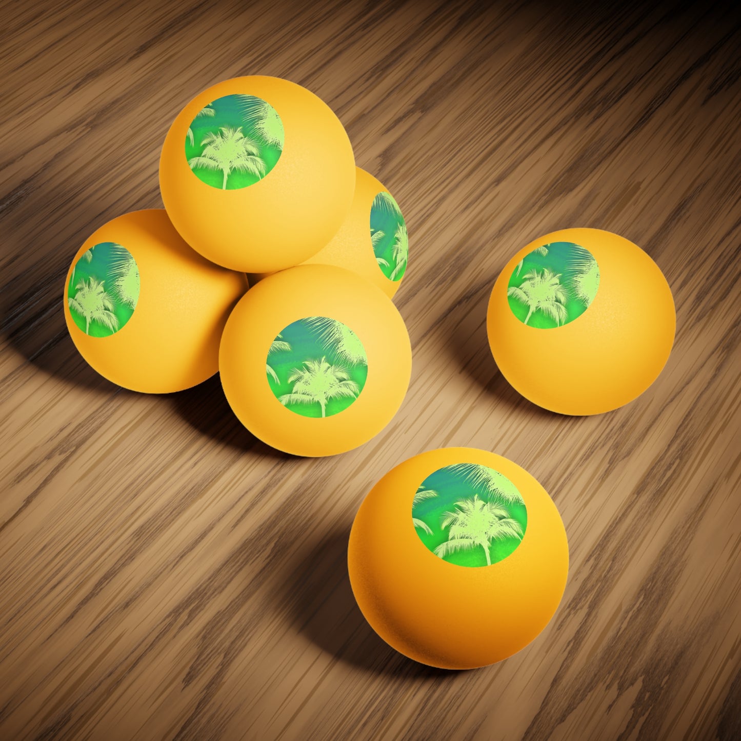 Tropical Paradise Ping Pong Balls - 6 Pack with Palm Glow Green/Orange