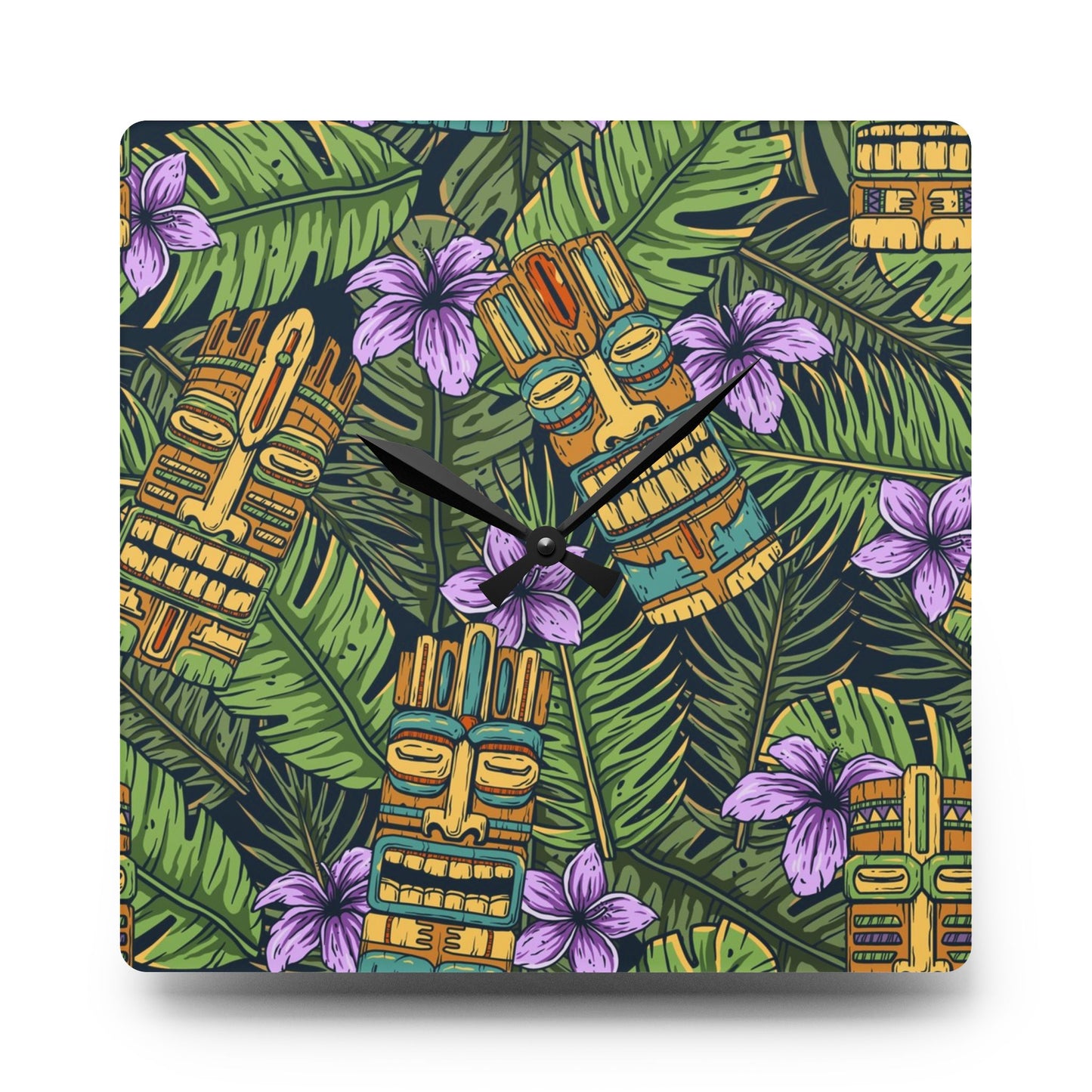 Acrylic Wall Clock, Tiki Purple Greenery