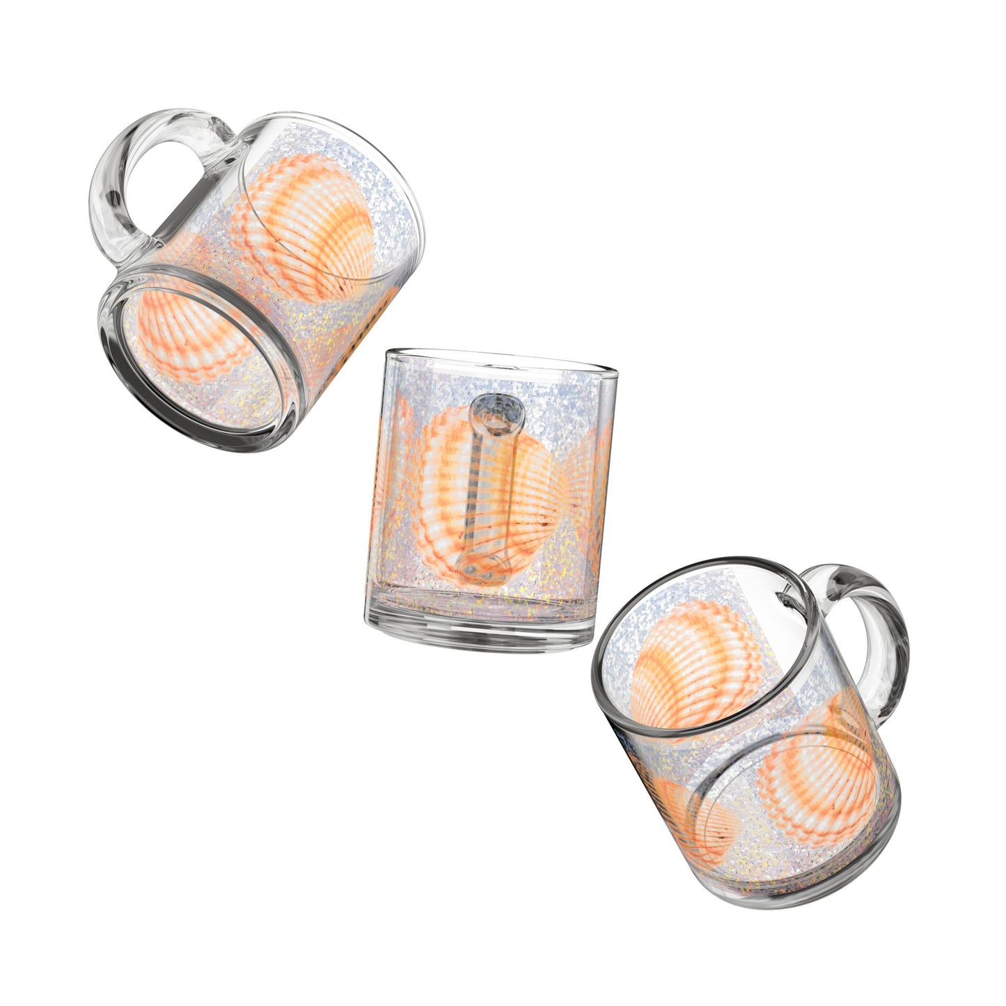 Tropical Glass Mug - 10oz Coffee Cup / Disco Orange Scallop