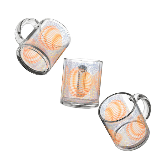 Tropical Glass Mug - 10oz Coffee Cup / Disco Orange Scallop