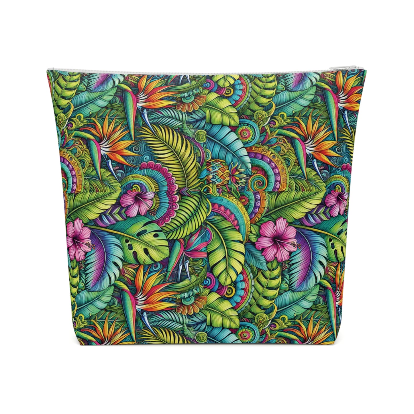 Tropical Cotton Cosmetic Bag, Makeup Pouch, 5 Sizes / Rainforest Blooms