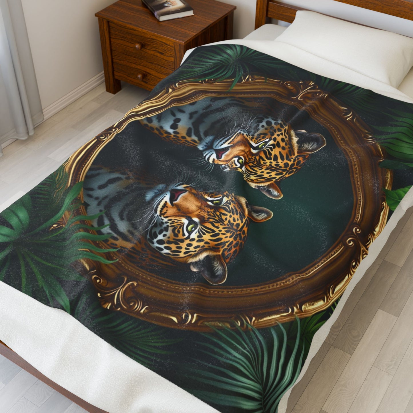 Tropical Framed Jaguars Velveteen Plush Blanket - Cozy Home Decor for Big Cat Lovers