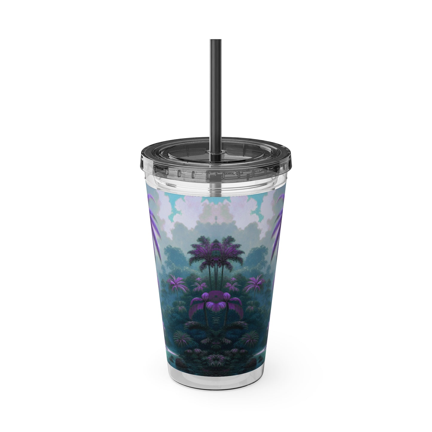 Tropical Tumbler with Straw | 16oz Colorful Travel Cup / Sleeping Parrot/Fantasy