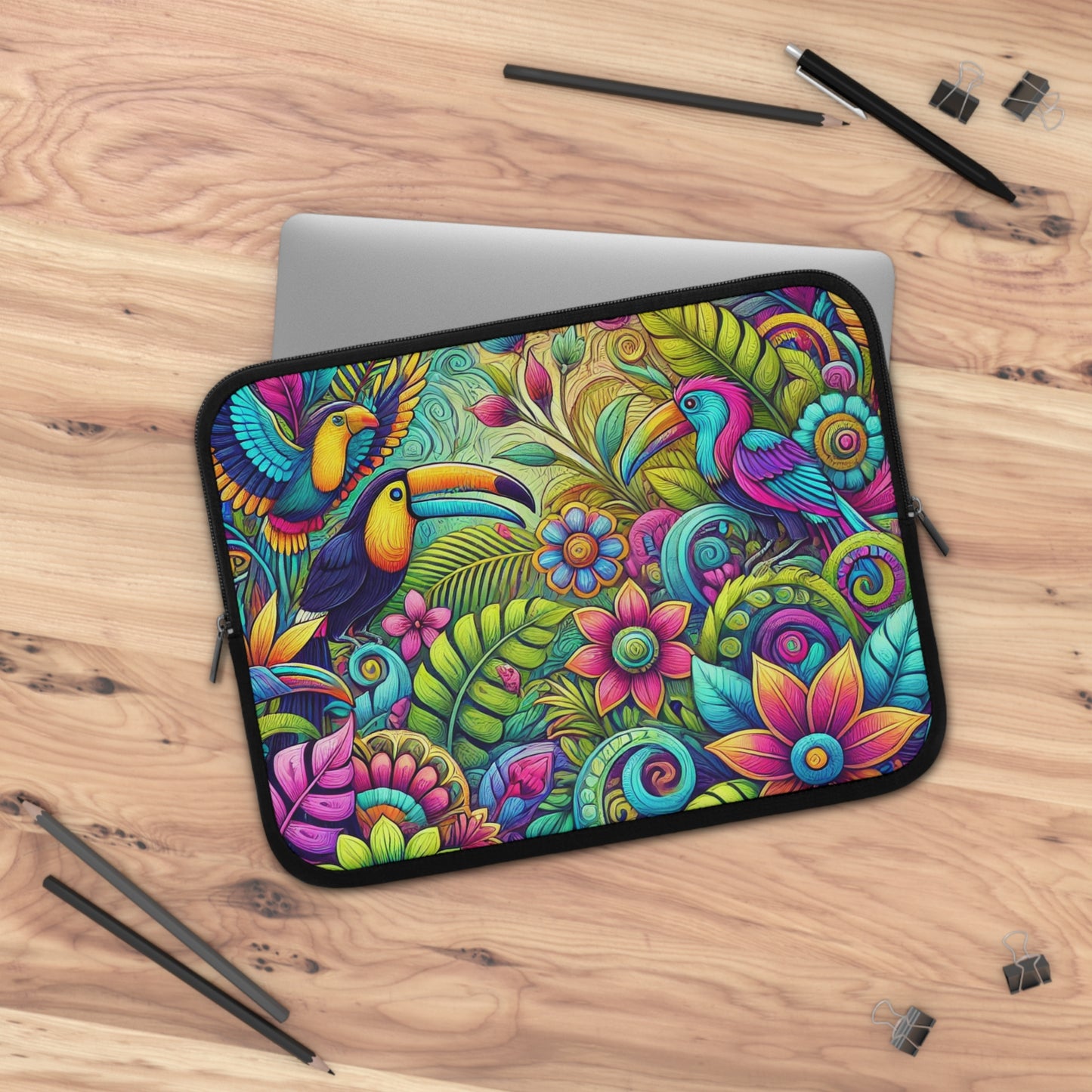Tropical Laptop Sleeve, 5 Sizes - Perfect for Beach Lovers & Students / Rainforest Music