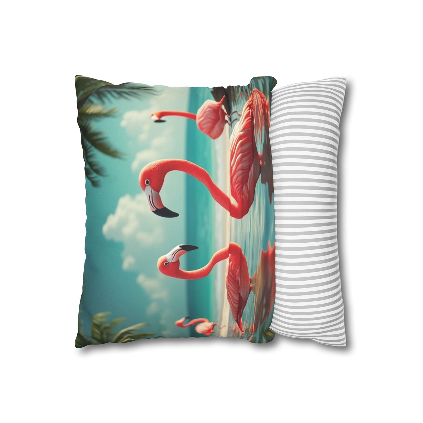 Faux Suede Square Pillowcase - Morning Dip Flamingos