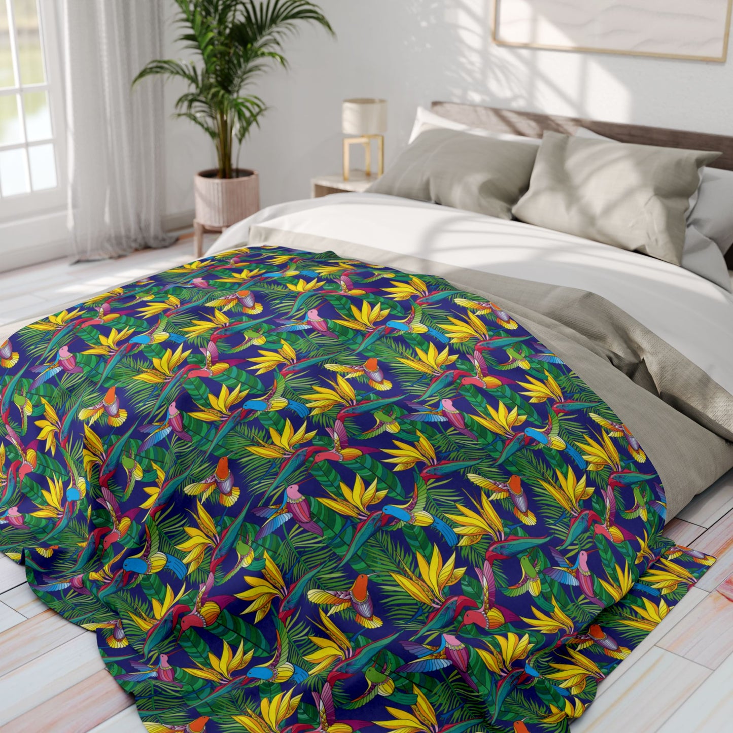 Bird of Paradise Fleece Blanket - Colorful Tropical Design