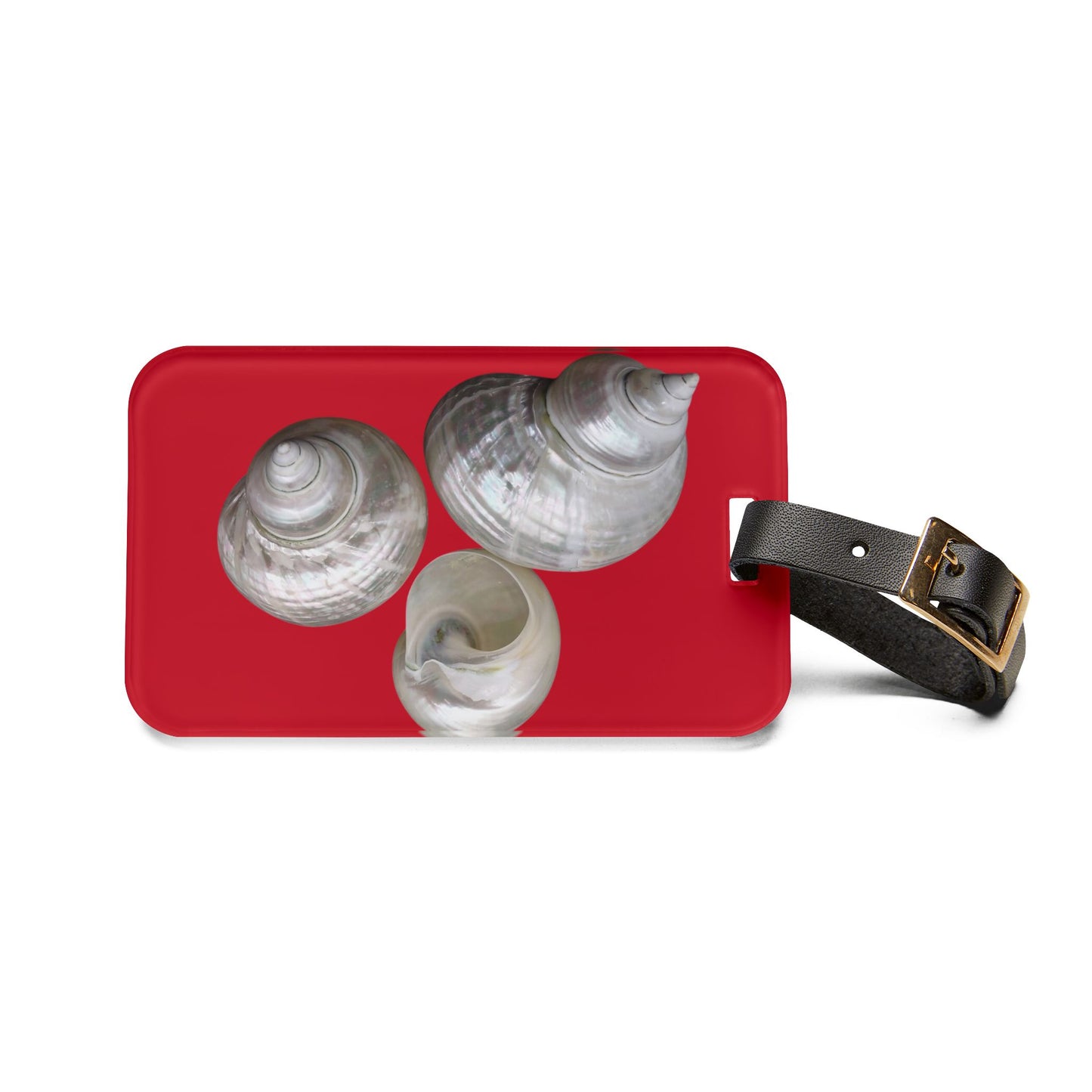 Luggage Tag - White Nautilus Trio, dark red