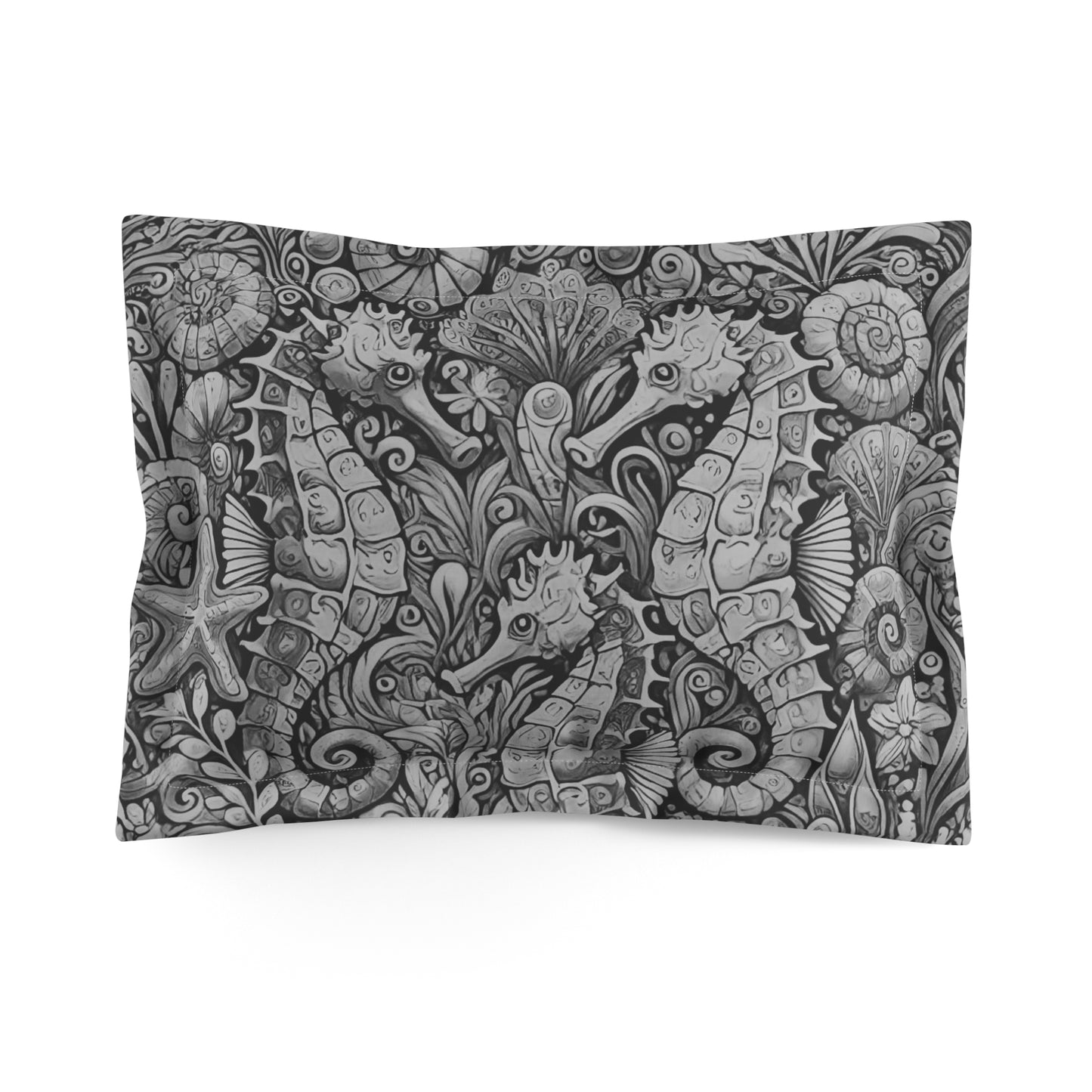 Microfiber Pillow Sham, 2 Sizes | Tropical Vibes for Relaxation / Seahorse Trio, Noir
