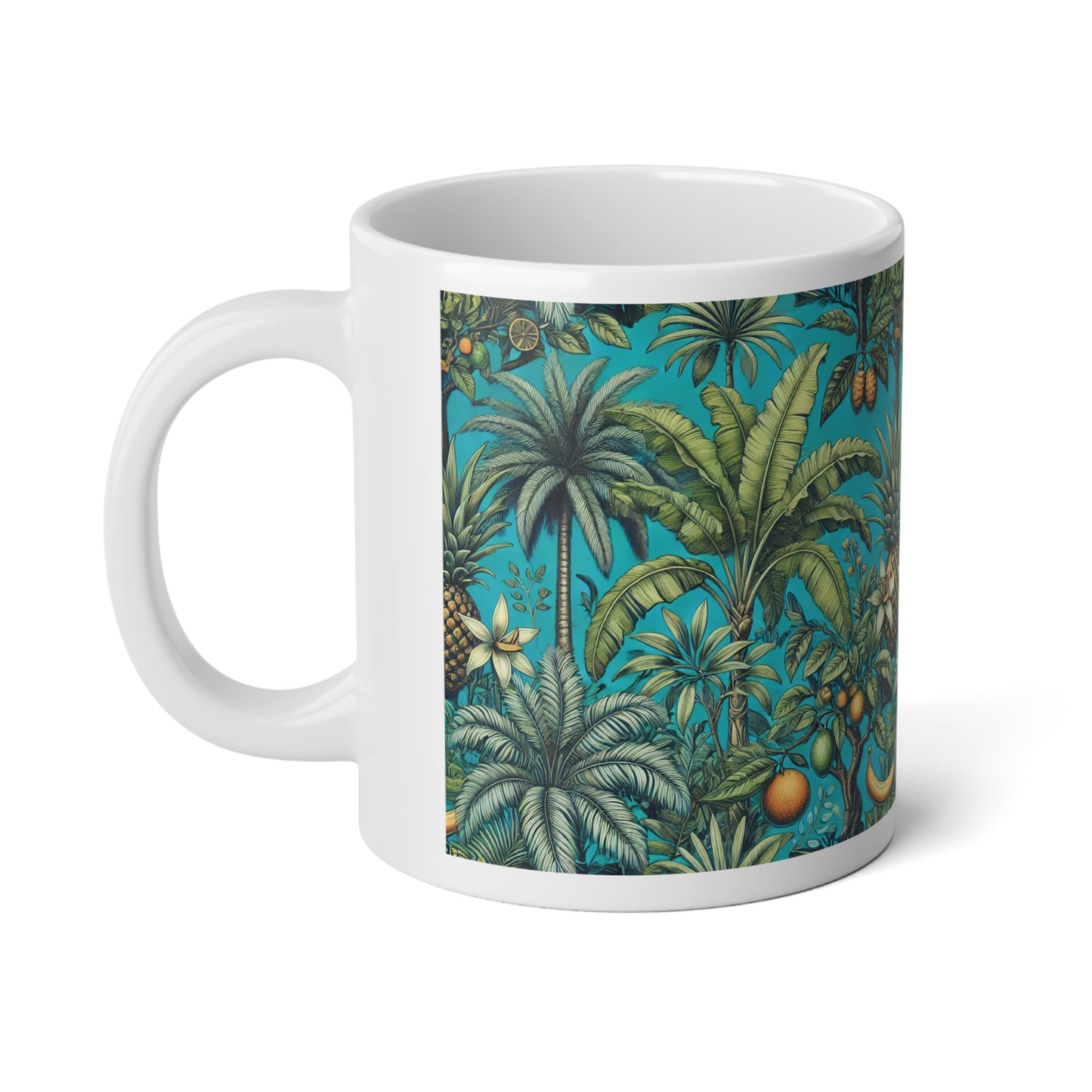 Jumbo Mug, 20oz, Monet Seashells | Palms & More Tropical Fruit, Turquoise