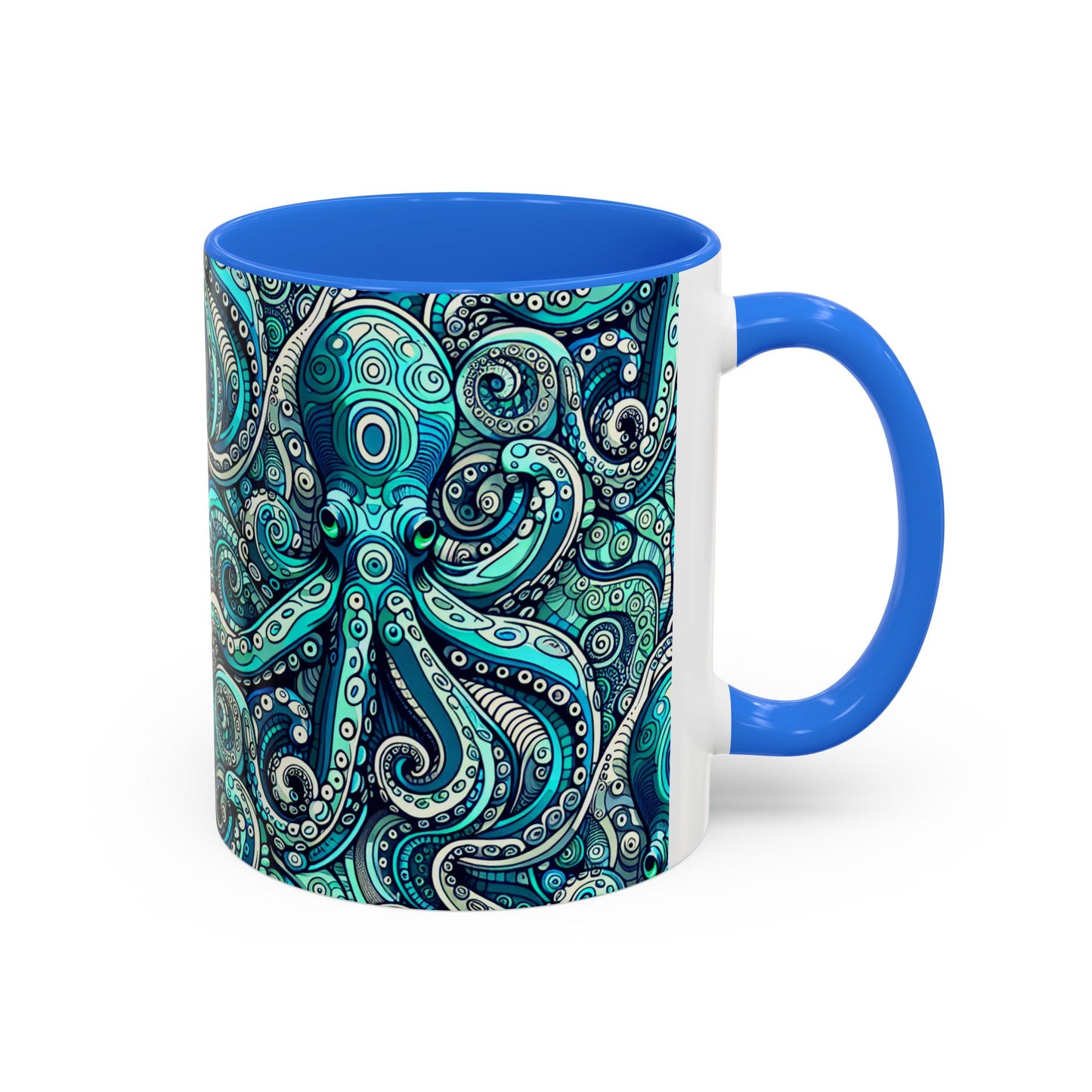 Accent Color Coffee Mug, Many Colors - 11oz & 15oz / Aqua Octopus
