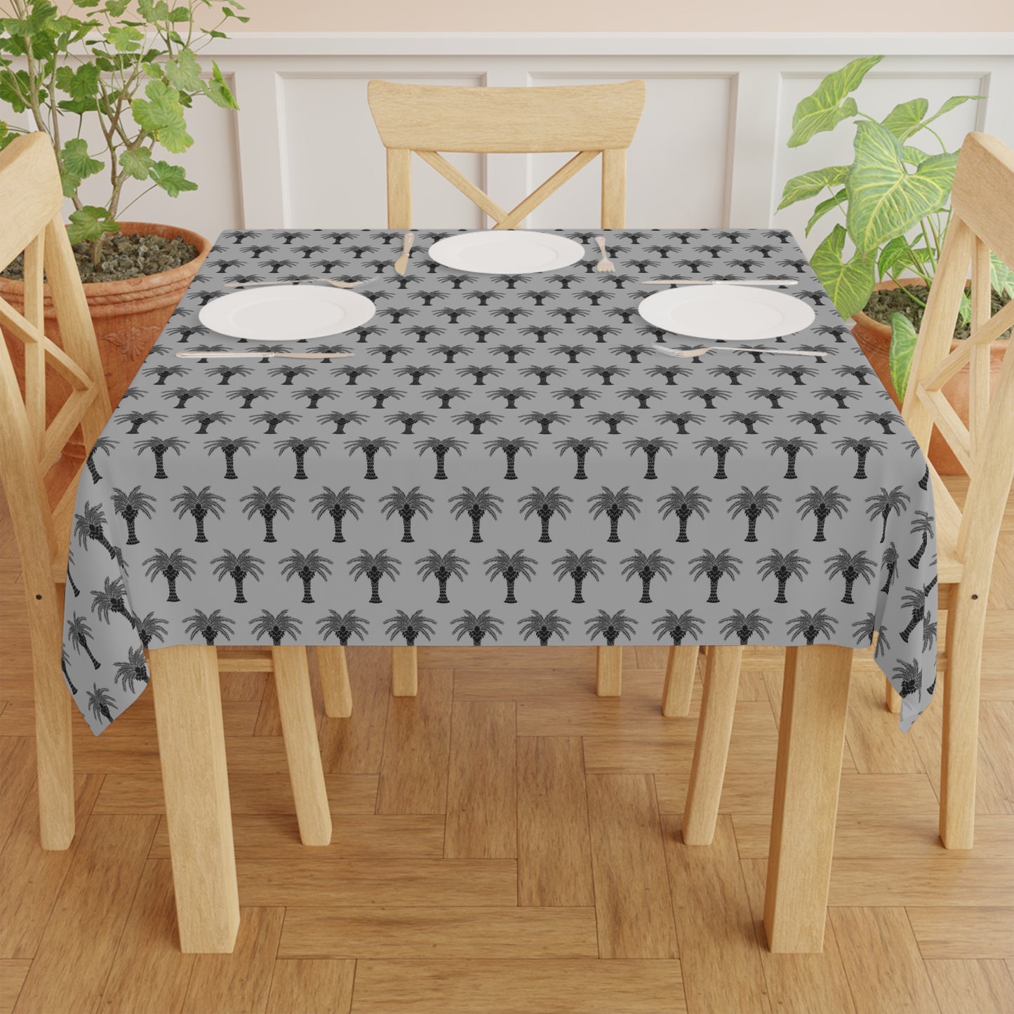 Micro Palm Glory/Grey ~ Square Tablecloth, 55" x 55"