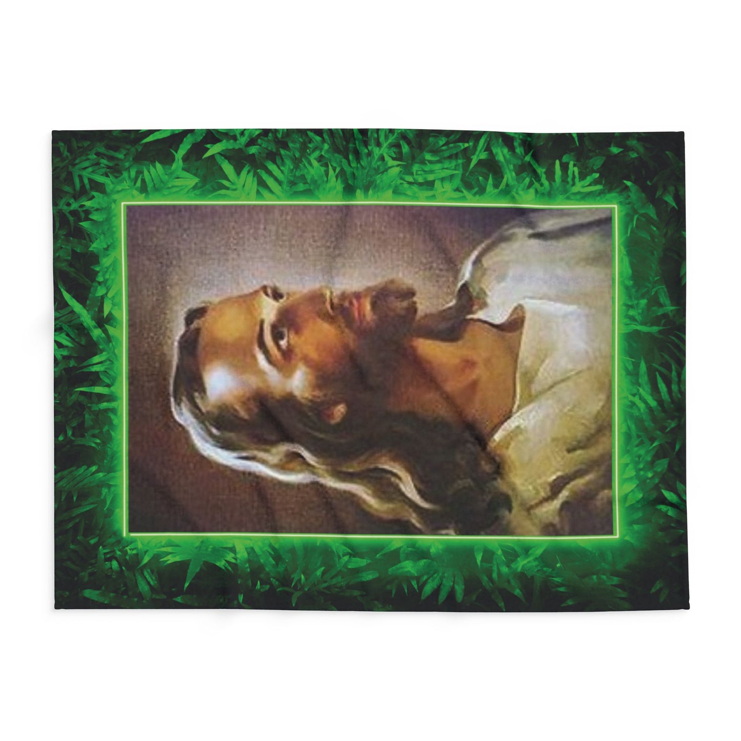 Head of Christ Religious Fleece Blanket - Colorful Tropical Glow Design