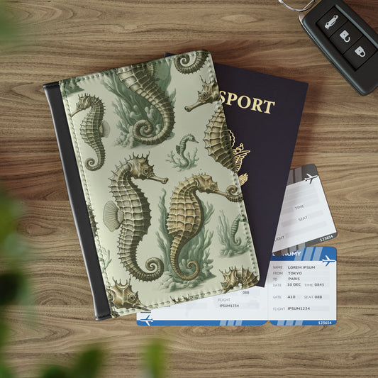 Tropical Passport Cover, Faux Leather - RFID blocking for travel security / Classic Seahorse Toile