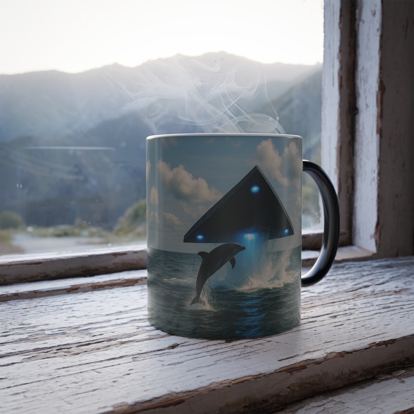 Color Morphing Mug, 11oz, UFO and Dolphin