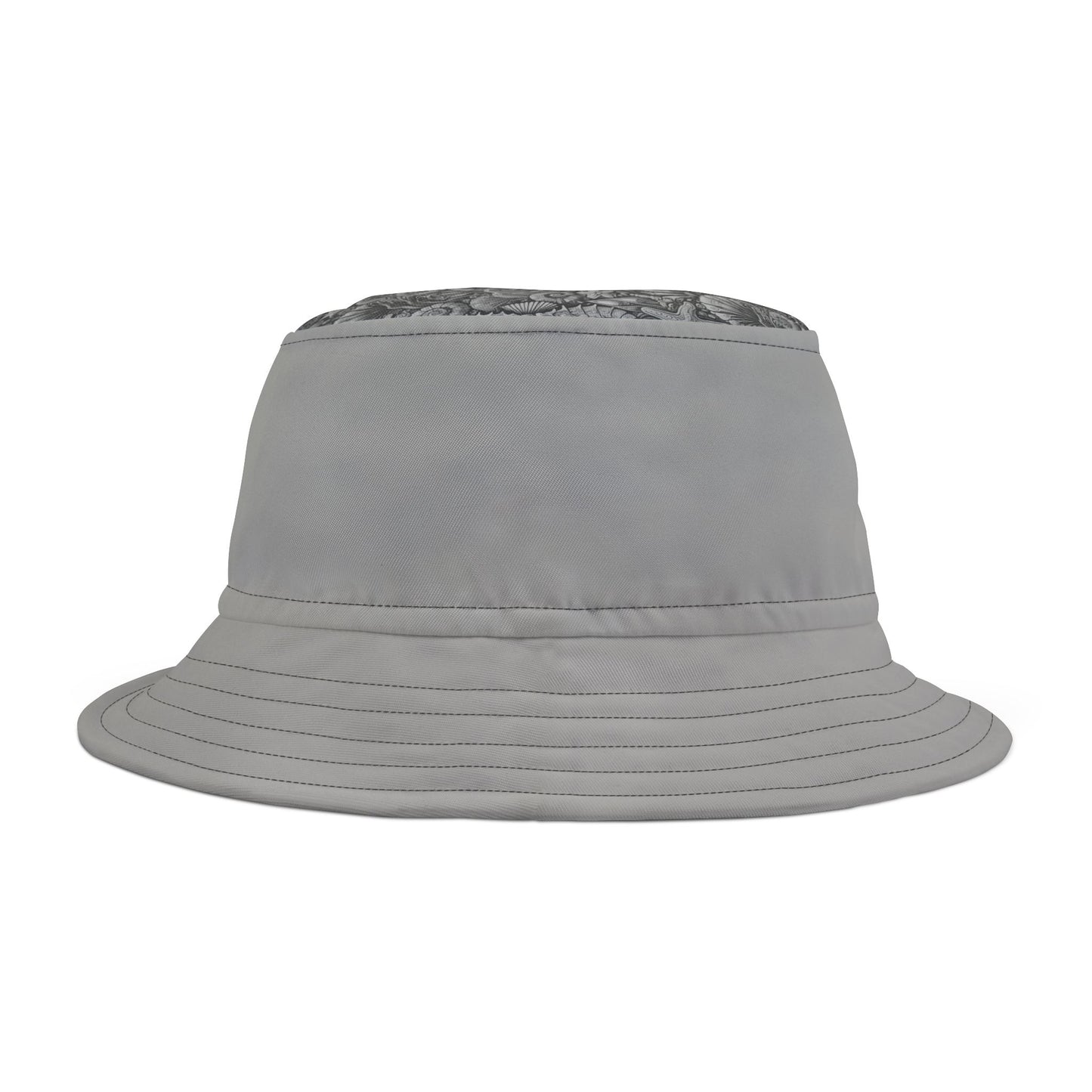 Tropical Polyester Bucket Hat, 2 Sizes - Seashorses Noir/Lt. Grey