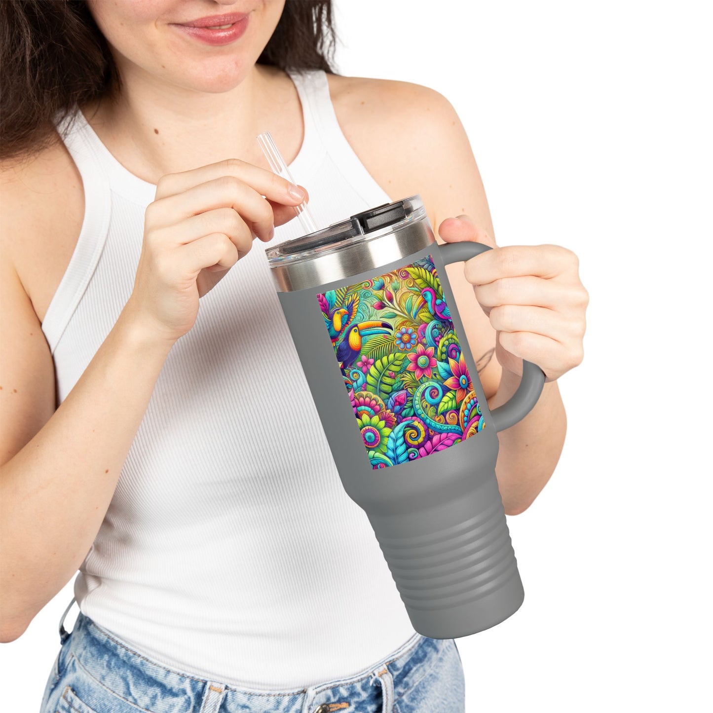 Insulated Travel Mug, 40oz / Rainforest Music - Perfect for Outdoor Adventures