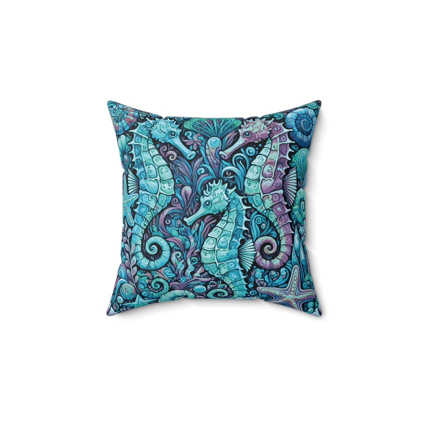 Decorative Pillow - Accent Cushion, 4 Sizes / Seahorse Trio, Turquoise