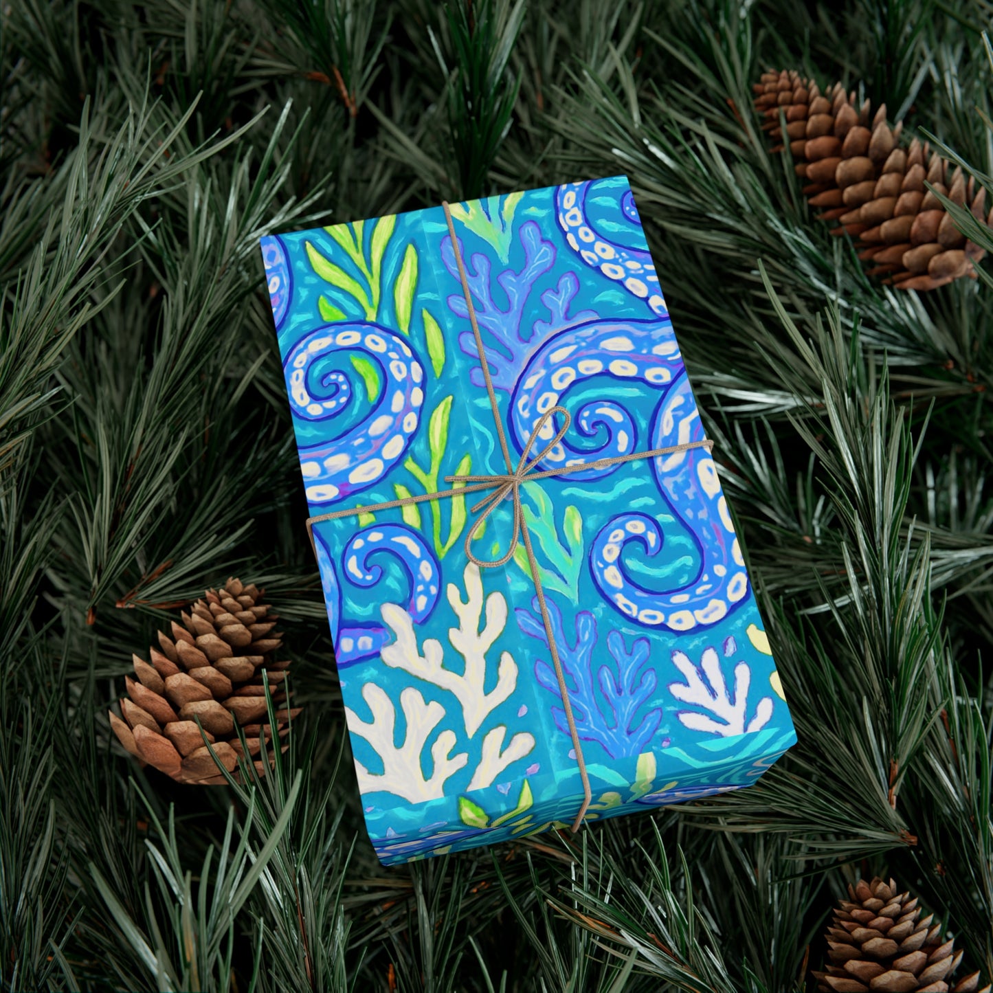 Wrapping Paper - Tropical Gift Wrap for All Occasions / 3 Sizes, 2 Finishes / Octopus Kraken Joe, Blue