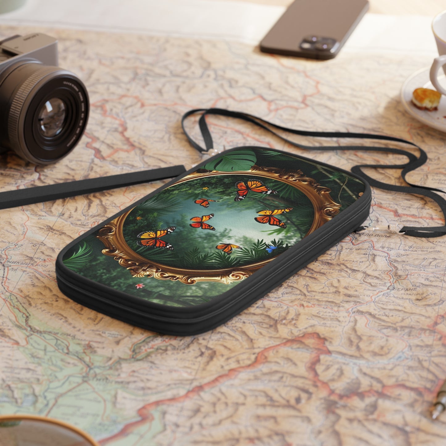 Passport Wallet – Perfect for Travelers & Adventurers / Framed Monarch Gathering