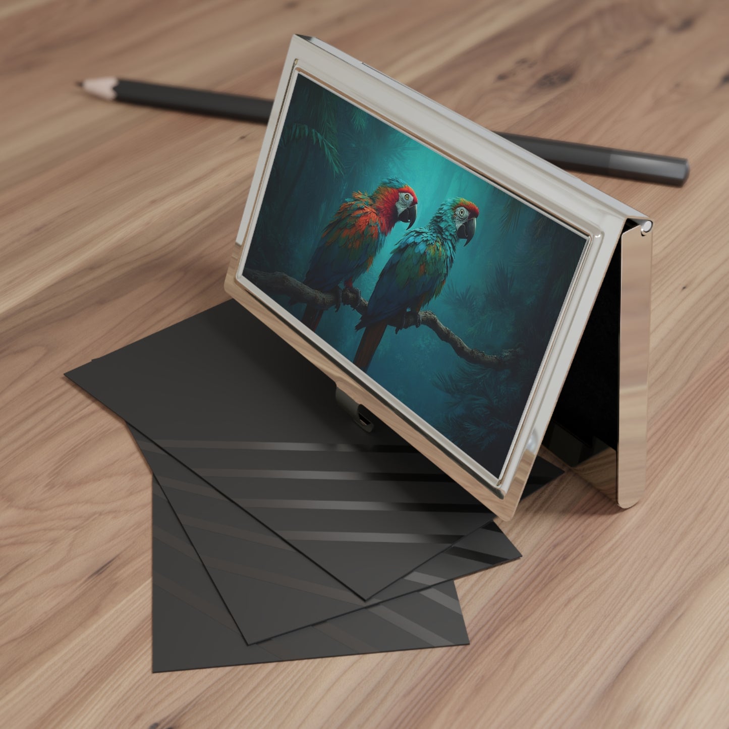 Business Card Holder/Case - Midnight Parrot Friends in Rainforest