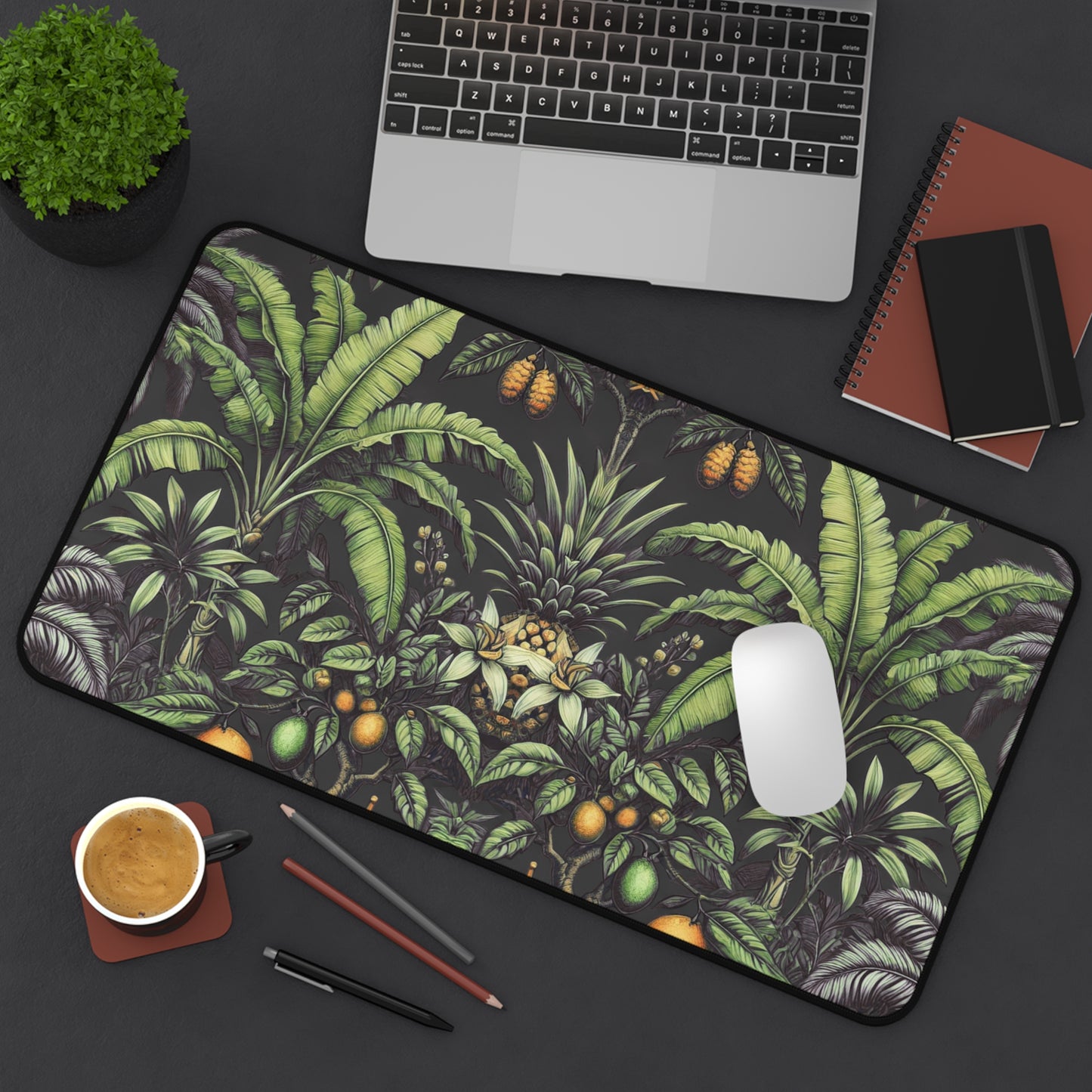Tropical Mouse Pad/Desk Mat, 3 Sizes - Perfect for Home Office / Tropical Fruit, Black