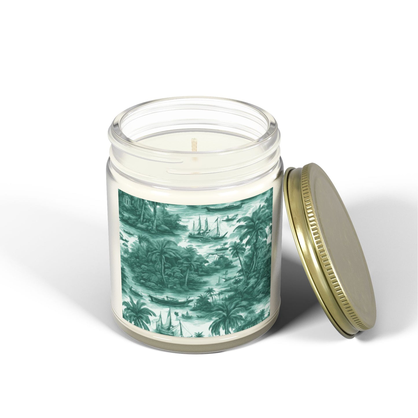 Scented Candles, Coconut Apricot Wax (4oz, 9oz) - Tropical Toile #1, Evergreen