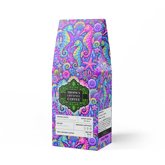 Cocoa Palms Blend™ (Medium-Dark Roast) Specialty Grade Craft Coffee / Seahorse Trio, Fantasy Pop