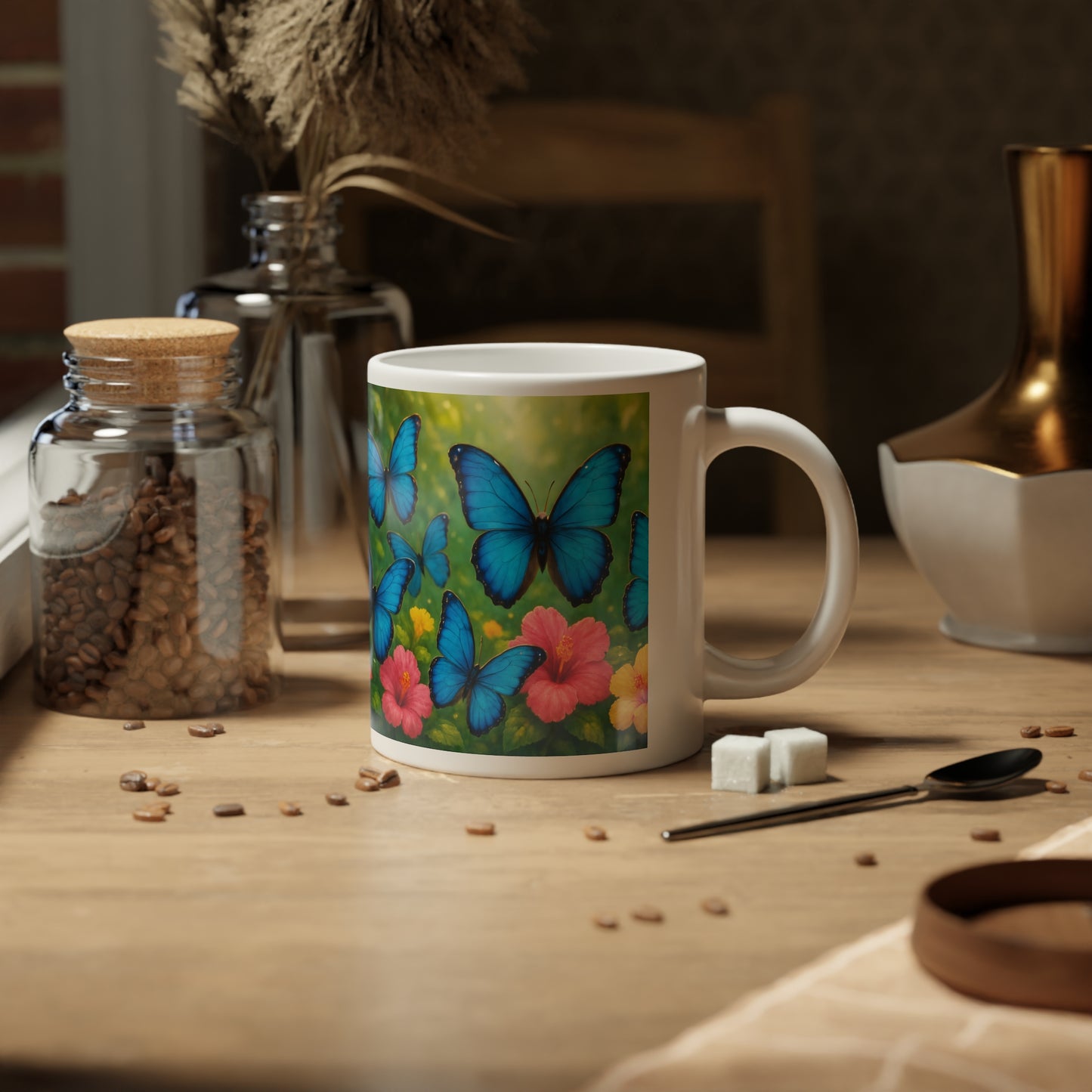 Jumbo Mug, 20oz, Morpho Butterflies Flight, Tropical Coffee Cup