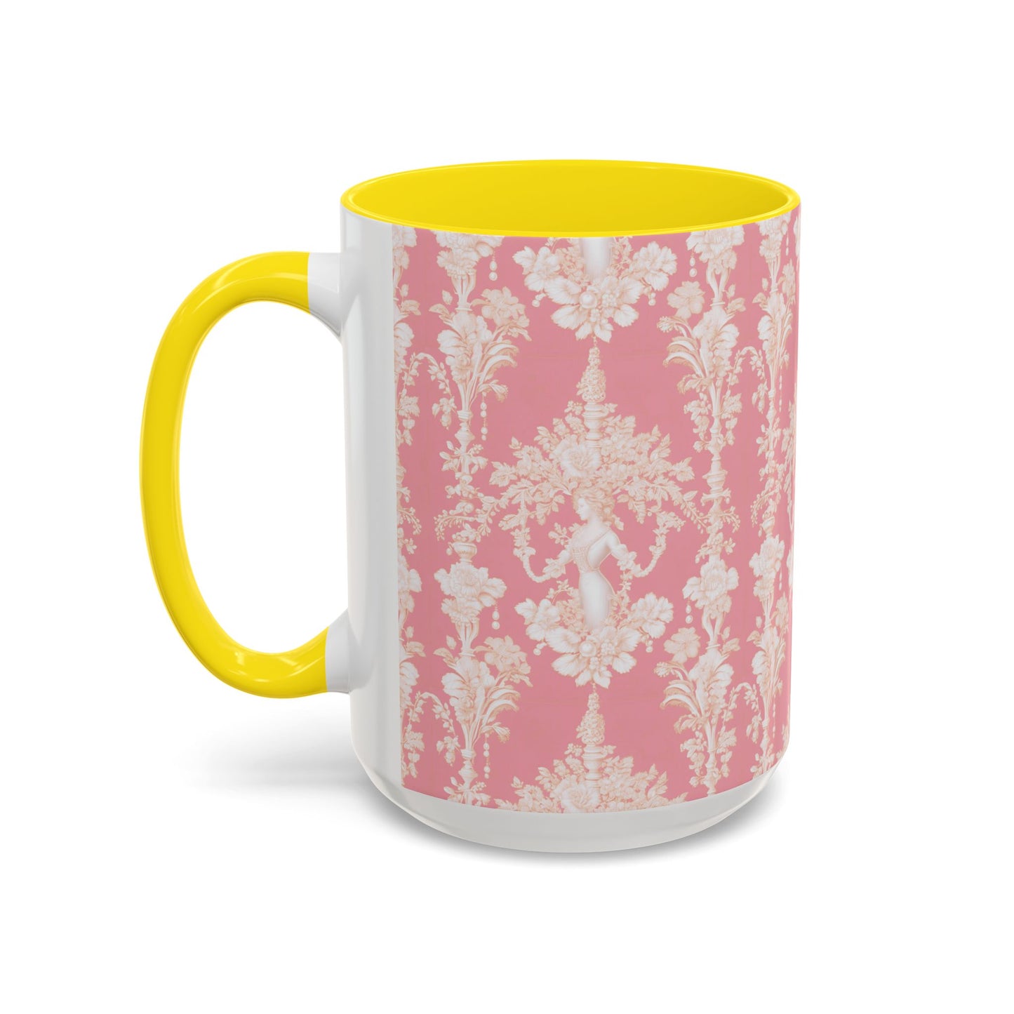 Accent Coffee Mug (11, 15oz), Pearl Lady Toile/Hibiscus Pink Repeat, Various Colors