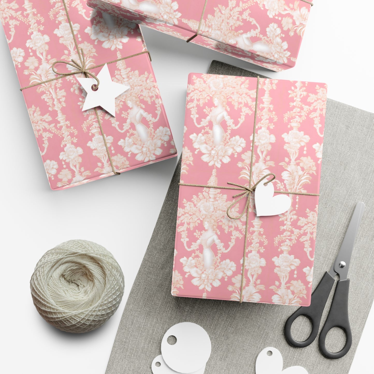 Gift Wrap Papers, Pearl Lady Toile / Hibiscus Pink, 3 Sizes