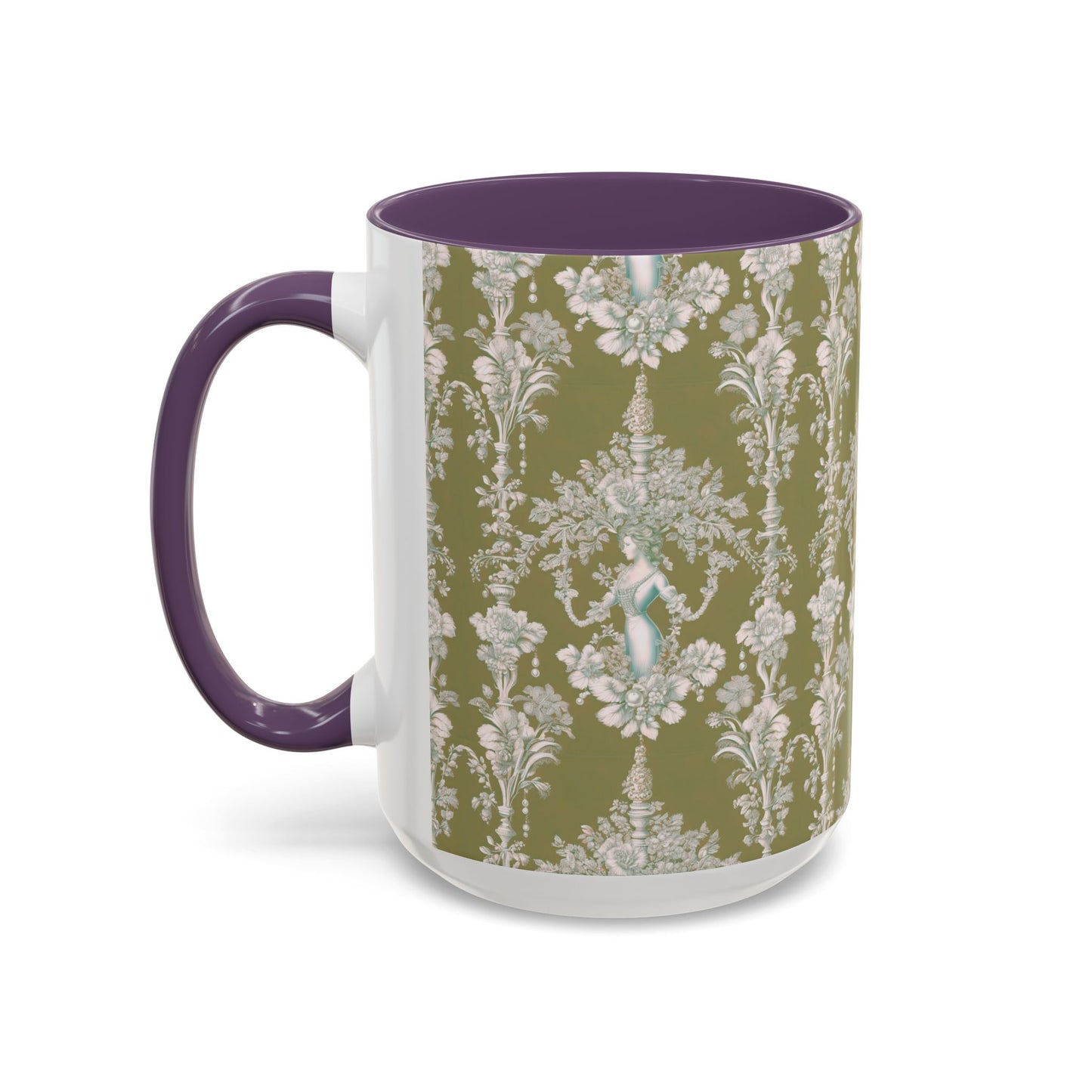 Accent Coffee Mug (11, 15oz), Pearl Lady Toile/Highborn Greren Repeat, Various Colors