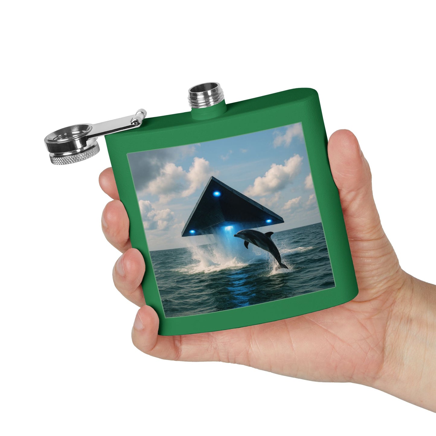 Tropical Stainless Steel 6 oz. Flask, Many Colors  – UFO and Dolphin