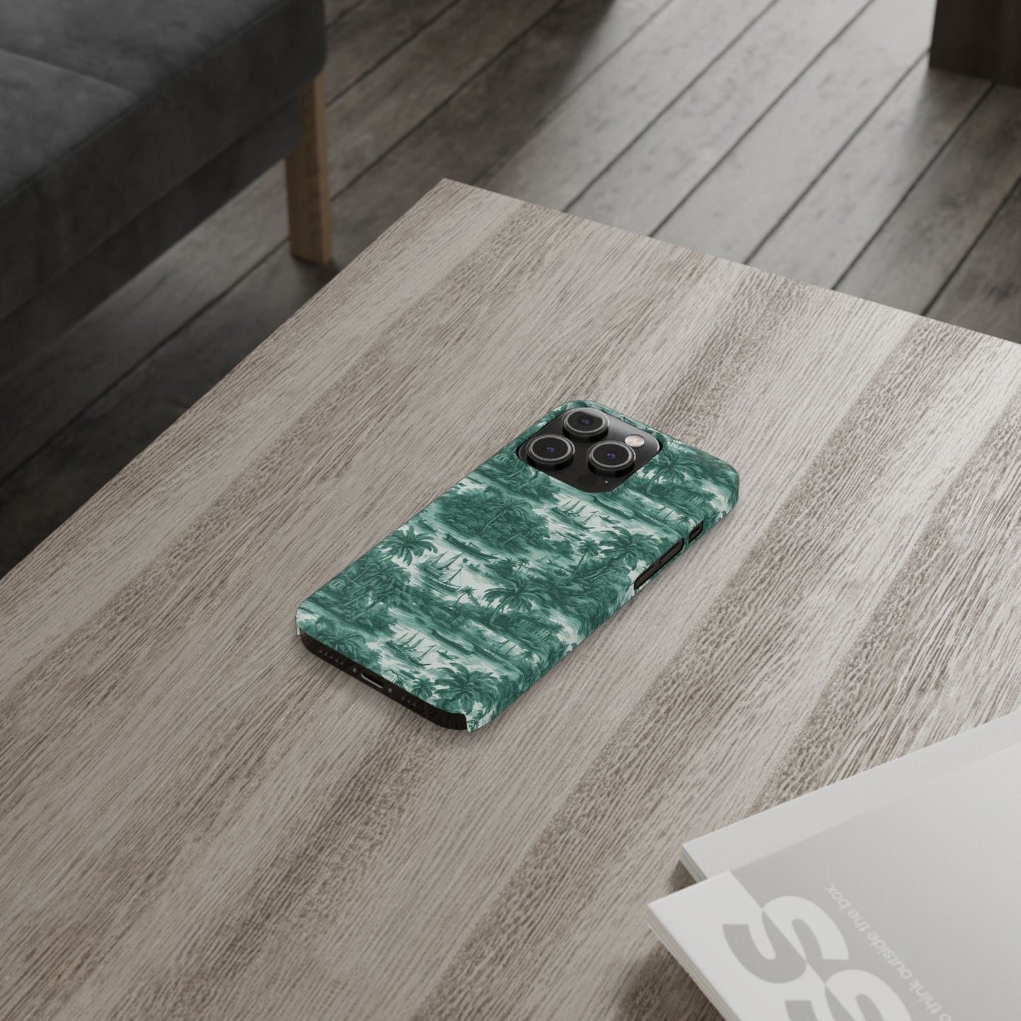 Slim Phone Cases - Tropical Toile #1, evergreen