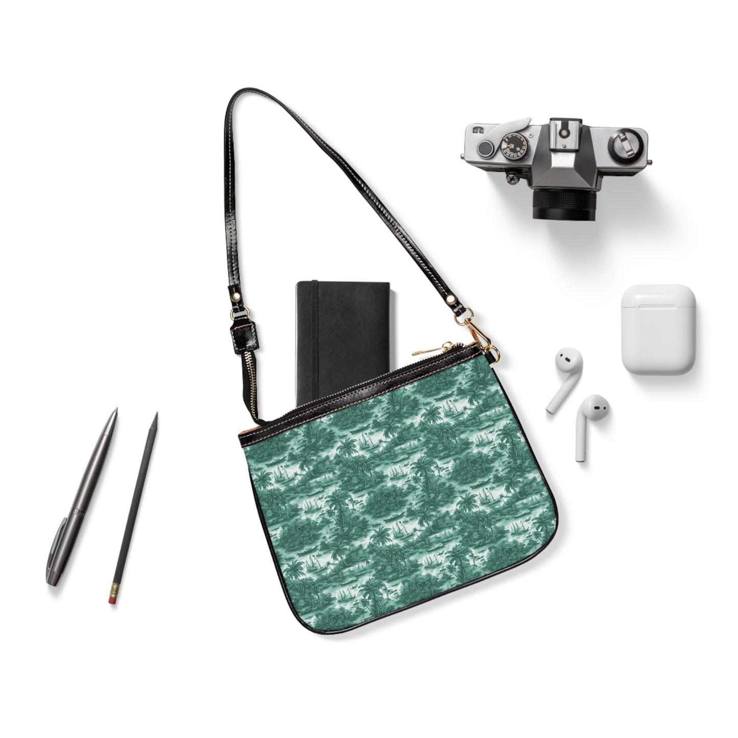 Tropical Small Shoulder Bag | Stylish Summer Crossbody Purse / Tropical Toile #1, Evergreen