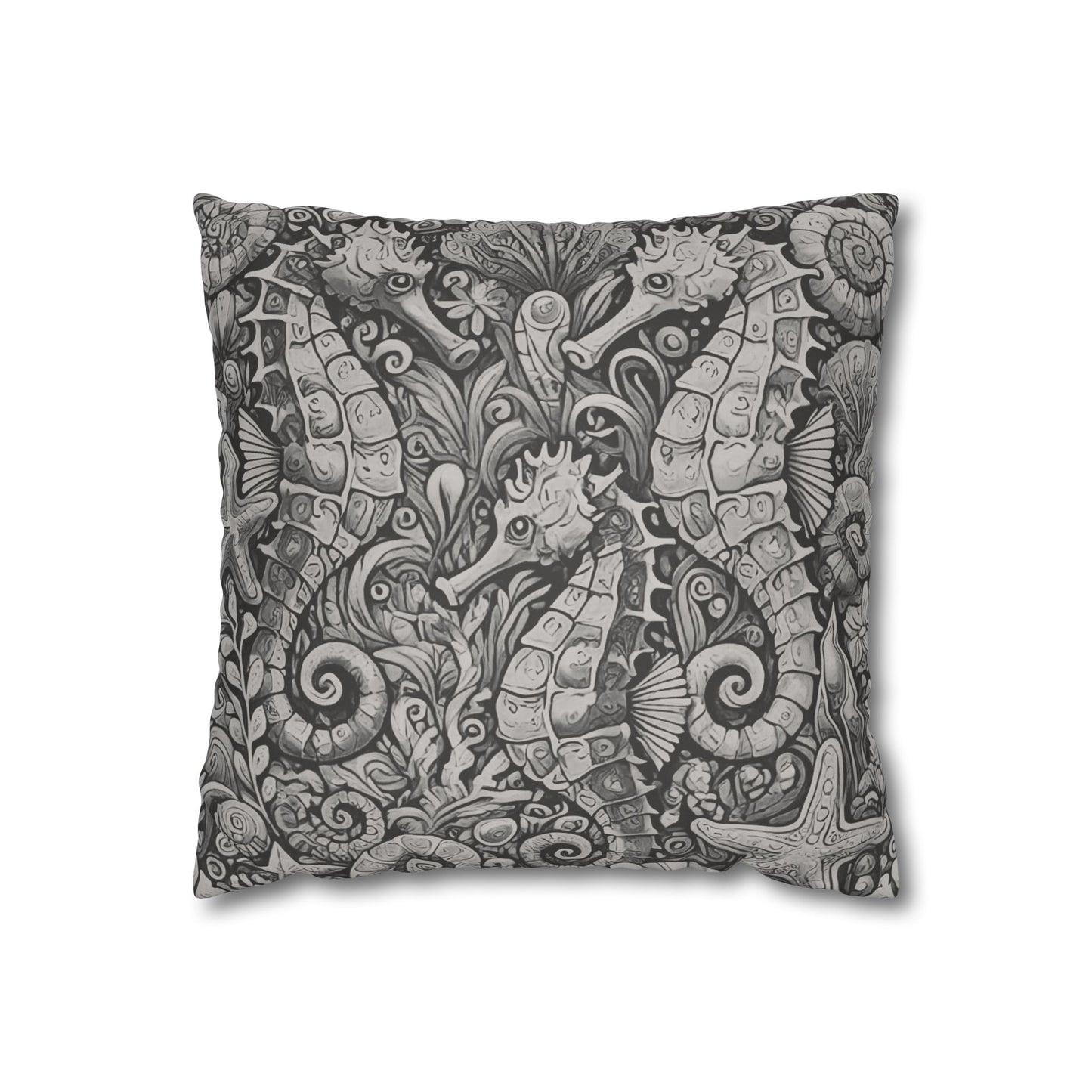 Faux Suede Square Pillowcase - Seahorse Trio, Noir