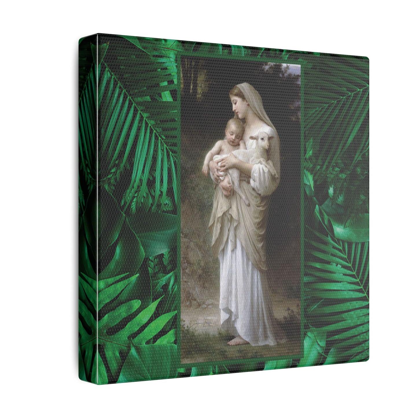 "Tropical Rainforest Innocence" Religious Canvas Artwork - Stretched Canvas Print / Virgin Mary & Jesus