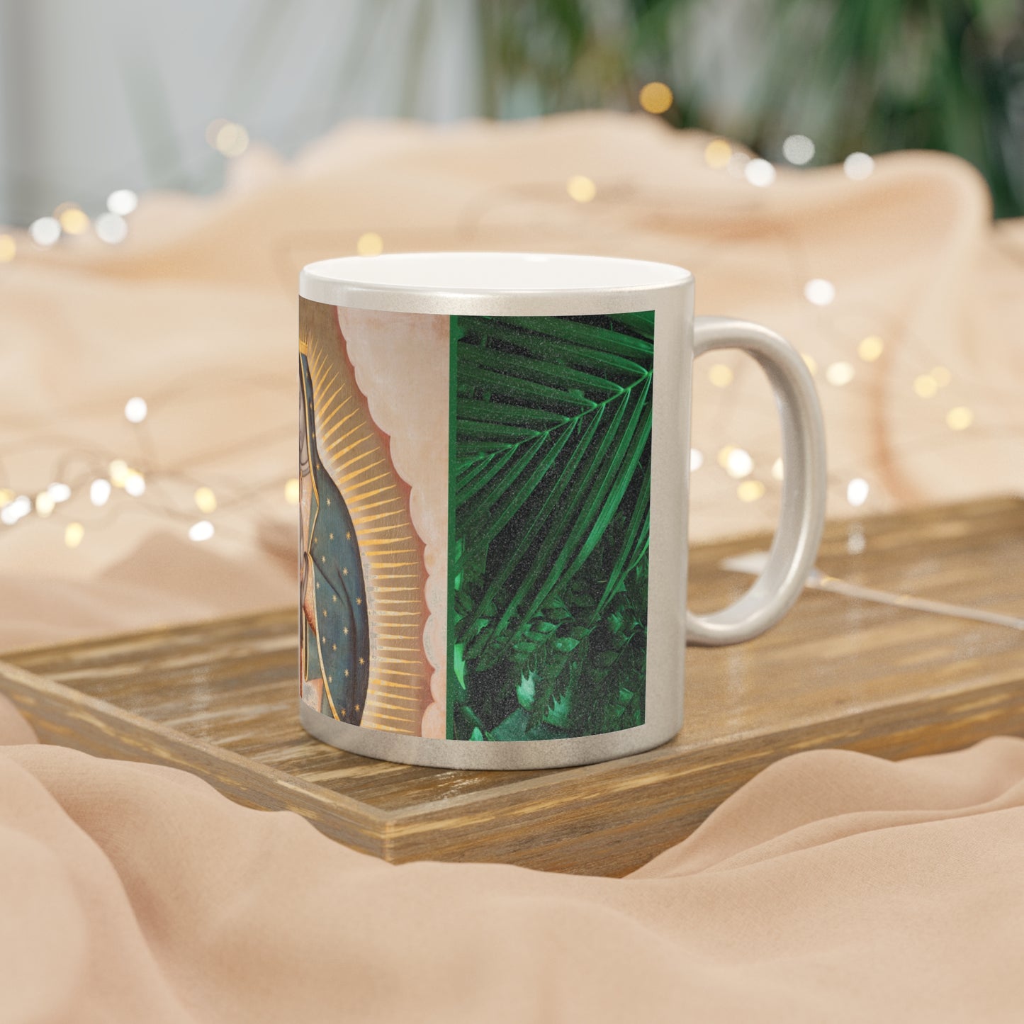 Religious Metallic Mug, Gold or Silver - MACRO "Tropical Rainforest Our Lady of Guadalupe"