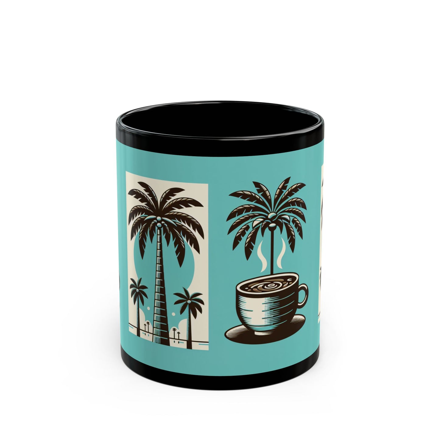 Black Coffee Mug - Palms and Coffee