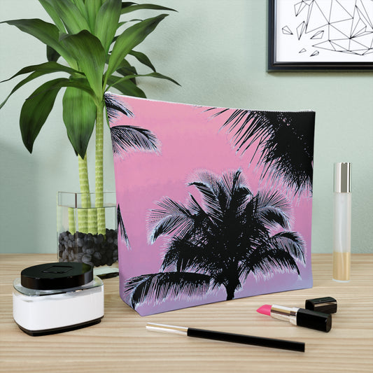 Tropical Cotton Cosmetic Bag, Makeup Pouch, 5 Sizes / Palm Glow, Pastels