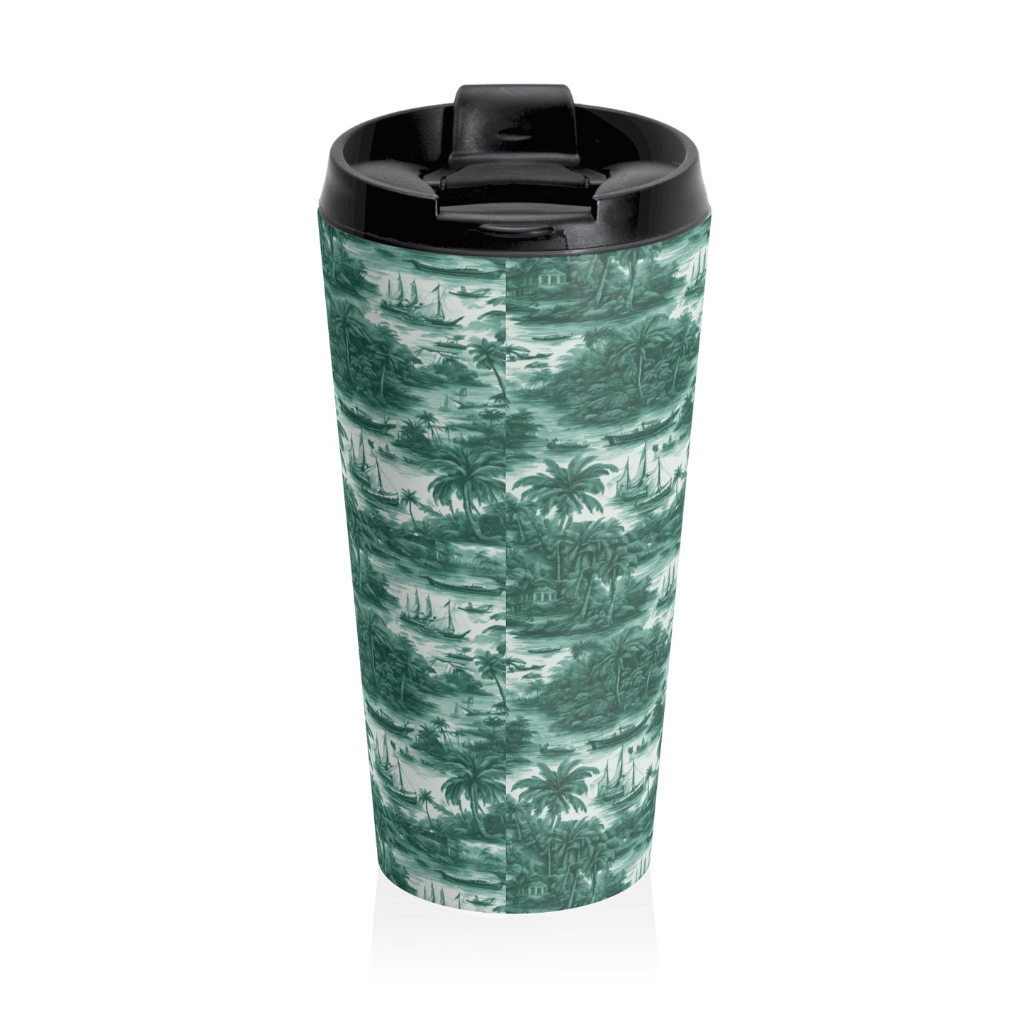 15 oz. Stainless Steel Travel Mug / Tropi Trip Toile Evergreen