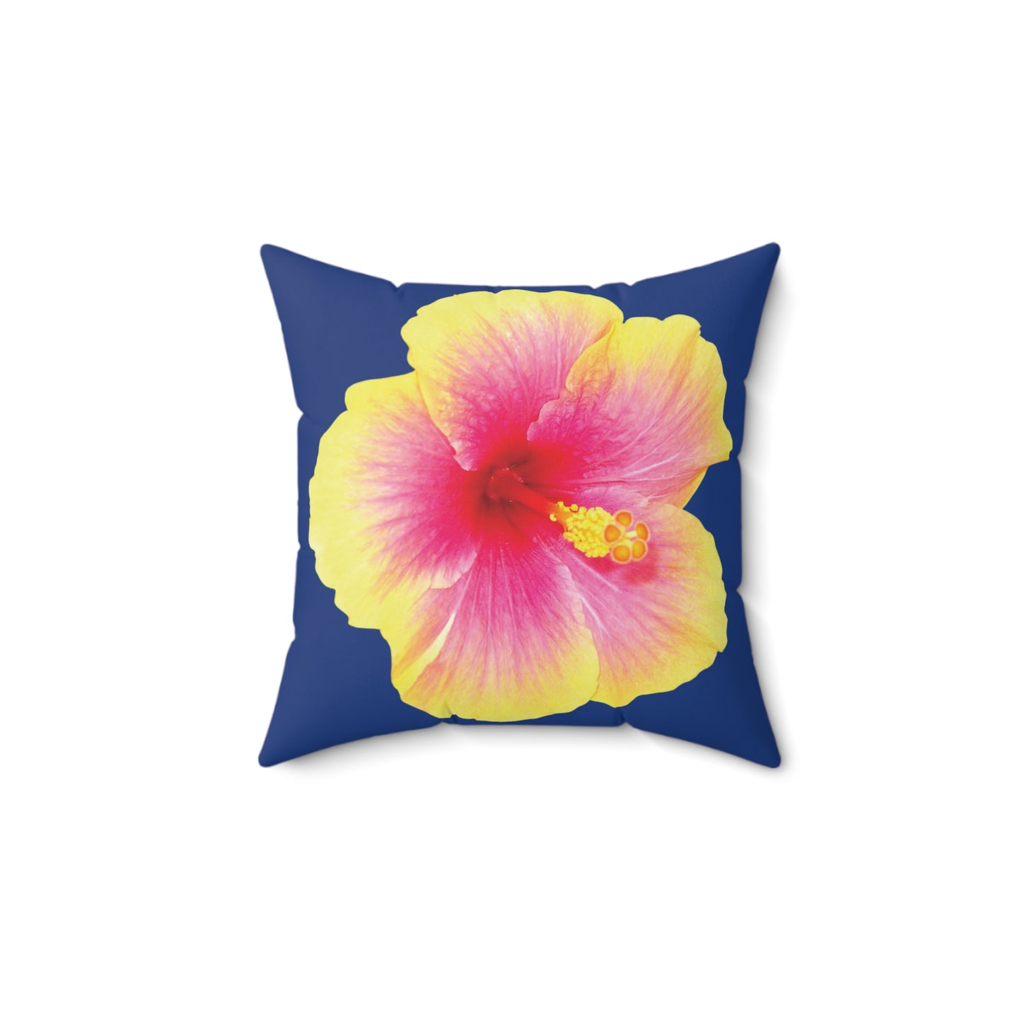 Decorative Pillow - Accent Cushion, 4 Sizes / Photo Yellow Hibiscus, Navy Blue