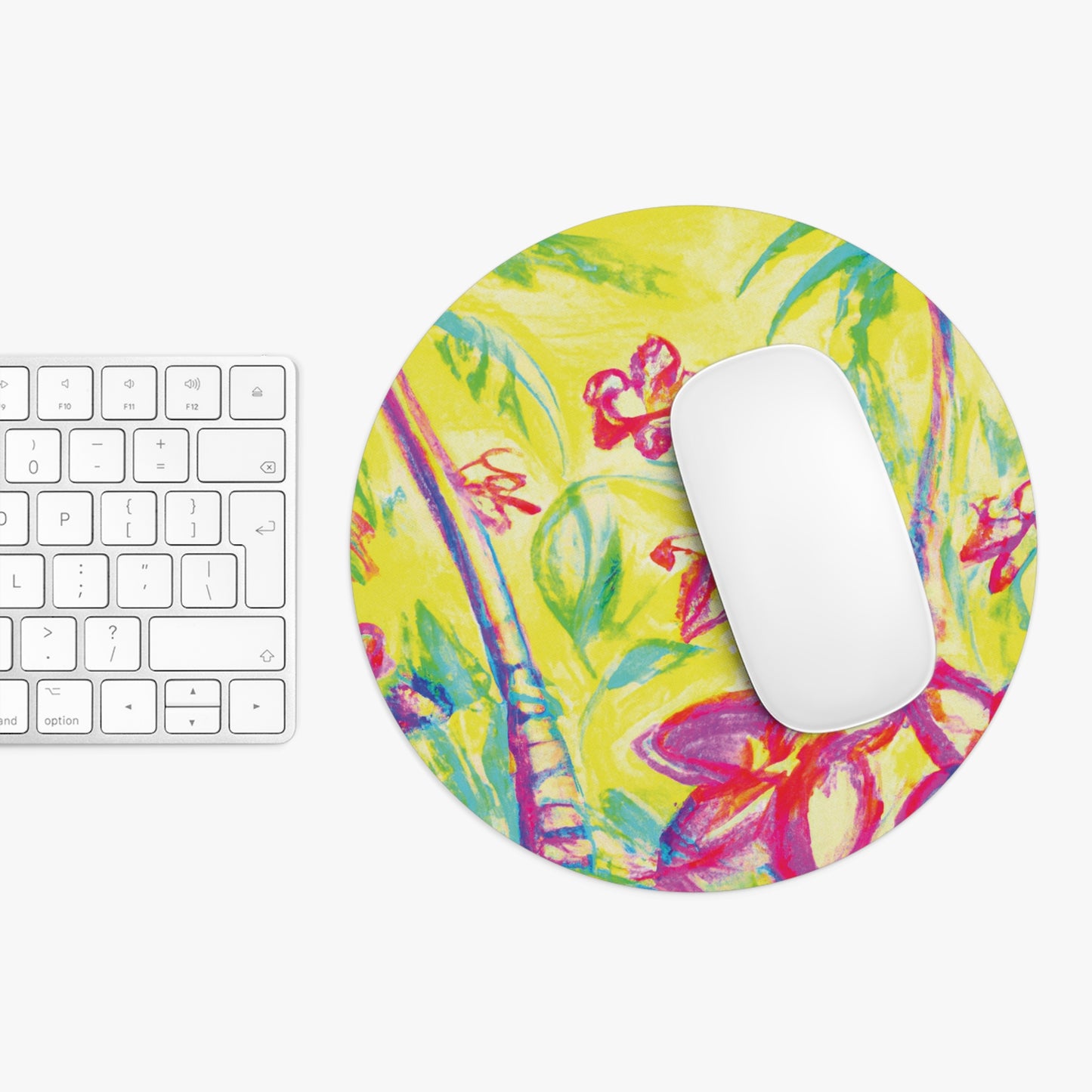Rainforest Mouse Pad, 2 Shapes - Beach Vibes for Home Office & Gamer / Tropical Doodles, Yellow
