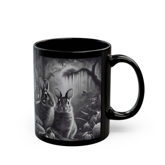 Black Coffee Mug - Tropical Sumatran Rabbits/Slate