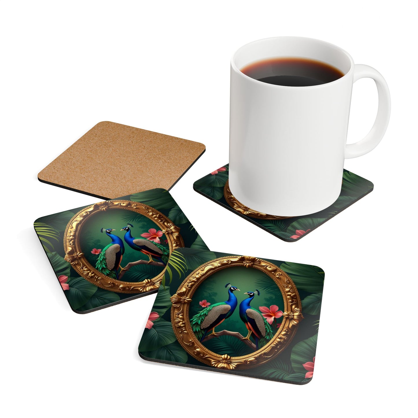 Copy of Coaster Set - Framed Two Peacocks
